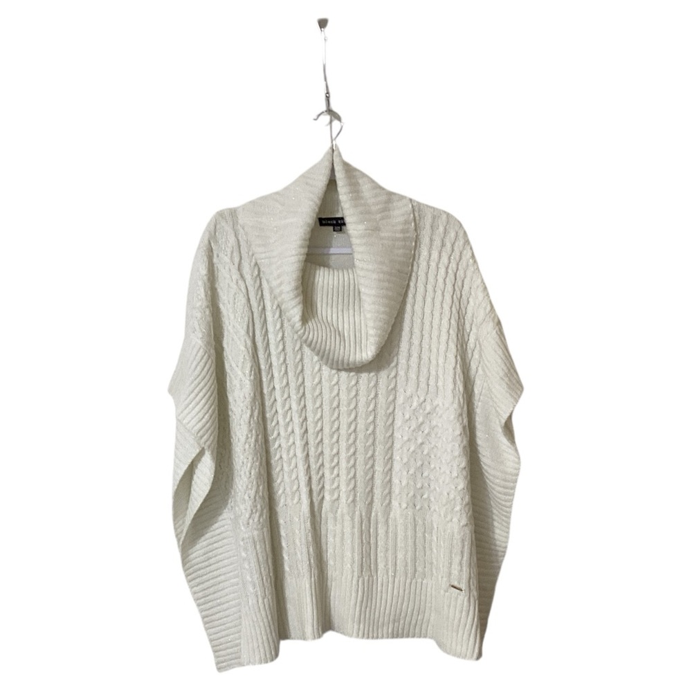 Black Rivet Women’s Cable Knit Turtleneck Pullover Beige Poncho Sweater Size S/M